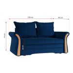 Sofa 2-osobowa granatowa, rozkładana z funkcją spania i akcentami drewnianymi do salonu - PRATO