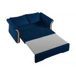 Sofa 2-osobowa granatowa, rozkładana z funkcją spania i akcentami drewnianymi do salonu - PRATO