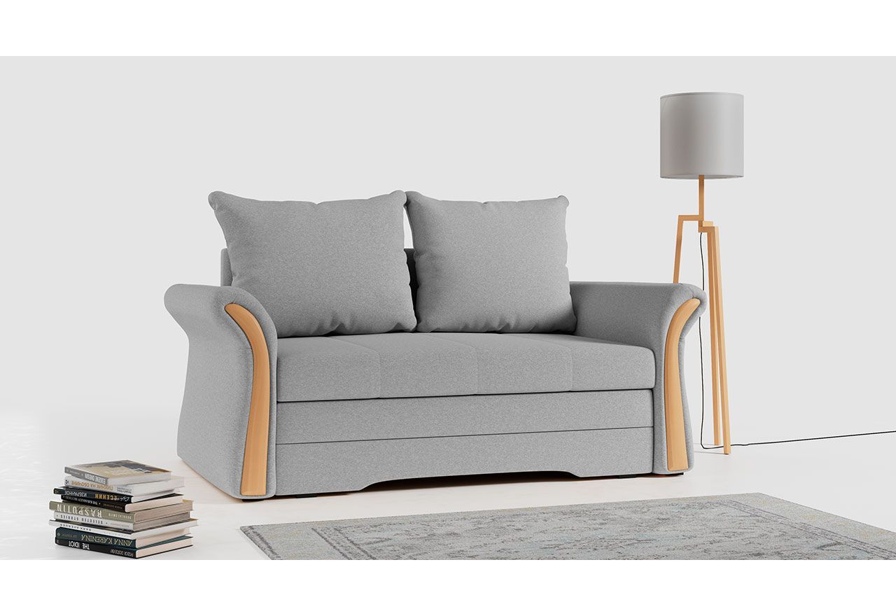 Praktyczna i elegancka rozkładana sofa dwuosobowa do salonu w szarej, miłej w dotyku tkaninie - PRATO