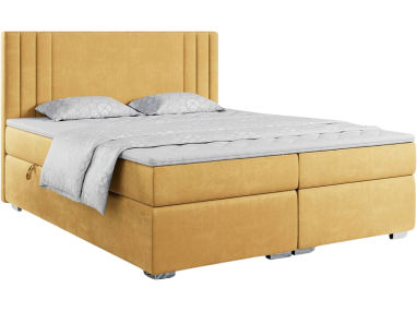 Eleganckie łóżko kontynentalne z materacem typu pocket H3 i opcją pojemnika - MARISE 140x200 żółty