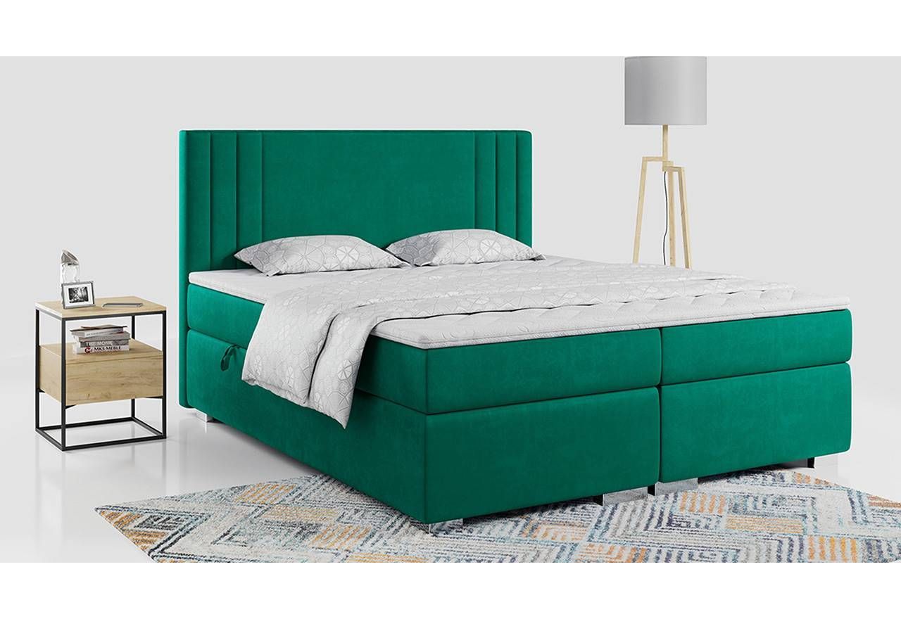Wygodne łóżko kontynentalne z materacem typu pocket H3 do sypialni - MARISE 140x200 butelkowa zieleń