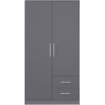 Praktyczna dwudrzwiowa szara szafa SAGOS z szufladami i drążkiem na wieszaki