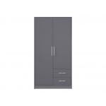 Praktyczna dwudrzwiowa szara szafa SAGOS z szufladami i drążkiem na wieszaki