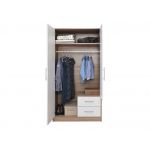 Praktyczna dwudrzwiowa szara szafa SAGOS z szufladami i drążkiem na wieszaki