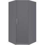 Szafa narożna do garderoby lub sypialni SAGOS w kolorze modnej szarości, z półkami i drążkami na wieszaki