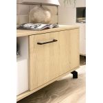 Komoda 140 cm z czterema szufladami oraz dwiema szafkami bocznymi, idealna do salonu - MALISE Biały Lux / Dąb Biszkoptowy