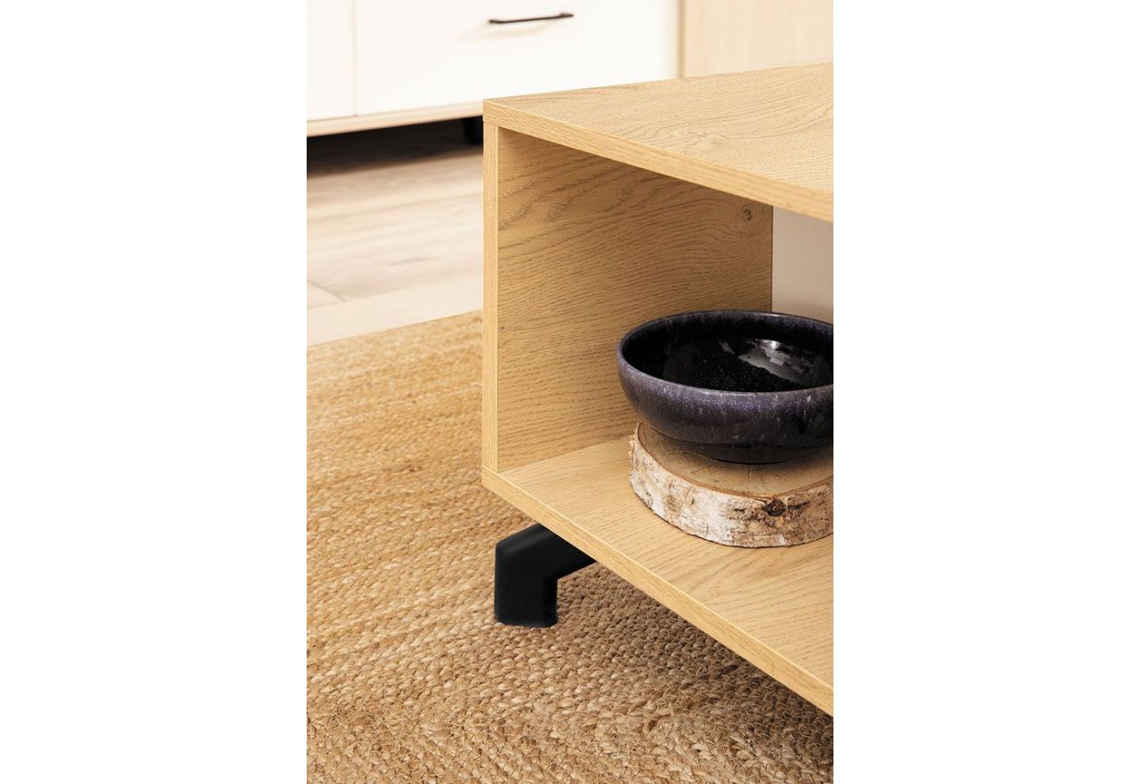 Komoda 140 cm z czterema szufladami oraz dwiema szafkami bocznymi, idealna do salonu - MALISE Biały Lux / Dąb Biszkoptowy