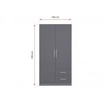 Praktyczna dwudrzwiowa szara szafa SAGOS z szufladami i drążkiem na wieszaki