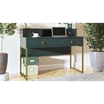 Piękne nowoczesne biurko w stylu glamour COLETTA zielono-złote z nadstawką i czterema szufladami