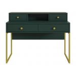 Piękne nowoczesne biurko w stylu glamour COLETTA zielono-złote z nadstawką i czterema szufladami