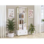 Piękny biało-złoty regał w stylu glamour COLETTA z elementami stalowymi i wieloma półkami