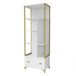 Piękny biało-złoty regał w stylu glamour COLETTA z elementami stalowymi i wieloma półkami
