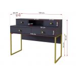 Designerskie biurko z nadstawką, w granatowym kolorze ze złotymi nogami COLETTA