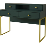 Piękne nowoczesne biurko w stylu glamour COLETTA zielono-złote z nadstawką i czterema szufladami