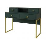 Piękne nowoczesne biurko w stylu glamour COLETTA zielono-złote z nadstawką i czterema szufladami