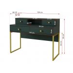 Piękne nowoczesne biurko w stylu glamour COLETTA zielono-złote z nadstawką i czterema szufladami