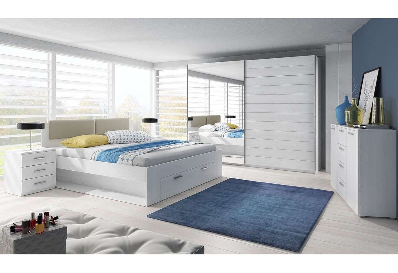 Szafa GALAKTA 270 cm do sypialni lub garderoby, biała z dwojgiem drzwi i lustrem