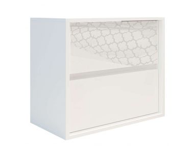 Biały stolik nocny z szufladami do sypialni, nowoczesny design - MARCUS 1