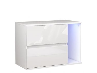 Elegancka biała szafka nocna 66 cm z szufladami i oświetleniem LED do sypialni - SERANO 1