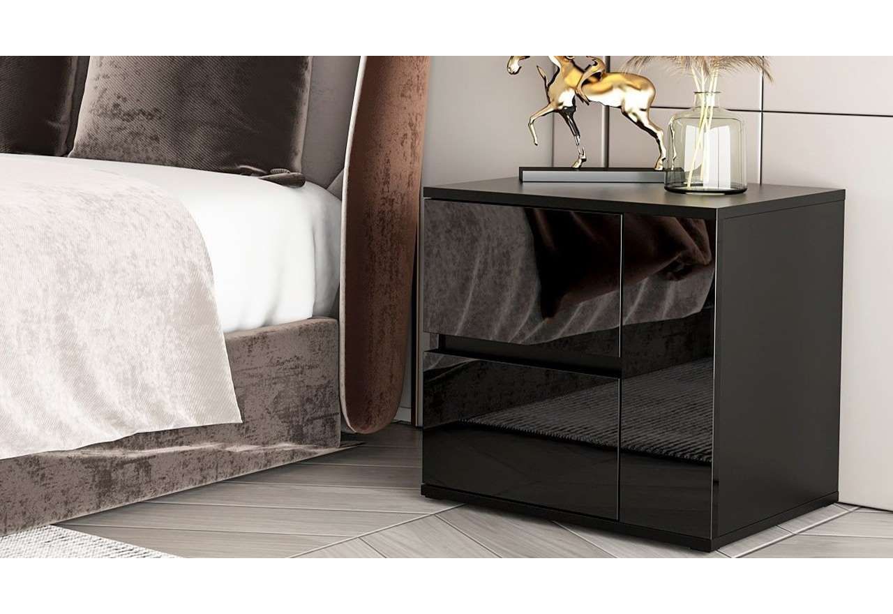 Czarny stolik, szafka nocna w połysku, z szufladami do sypialni - DARKEN 1