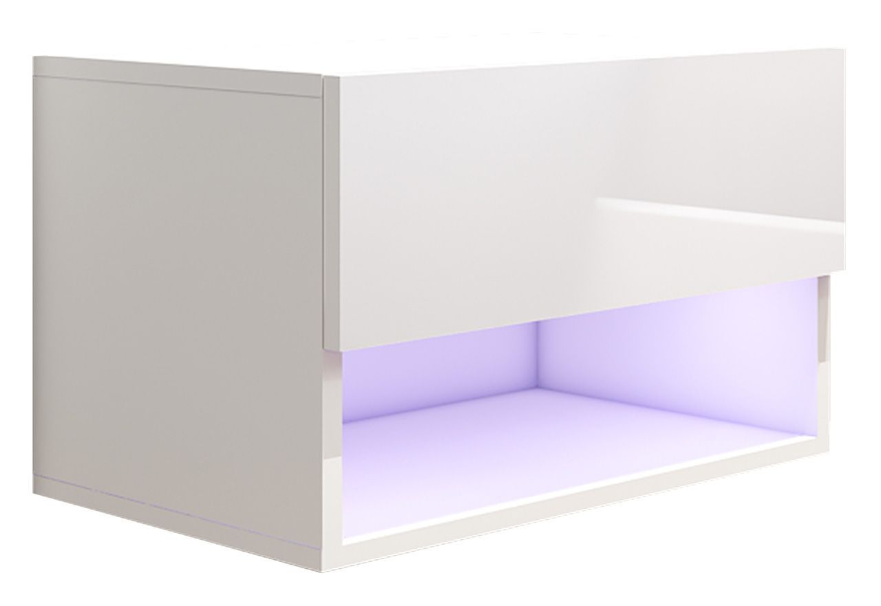 Wisząca, nowoczesna, biała szafka nocna z szufladą i wielobarwnym oświetleniem LED - PORI 1