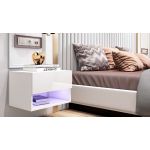 Wisząca, nowoczesna, biała szafka nocna z szufladą i wielobarwnym oświetleniem LED - PORI 1