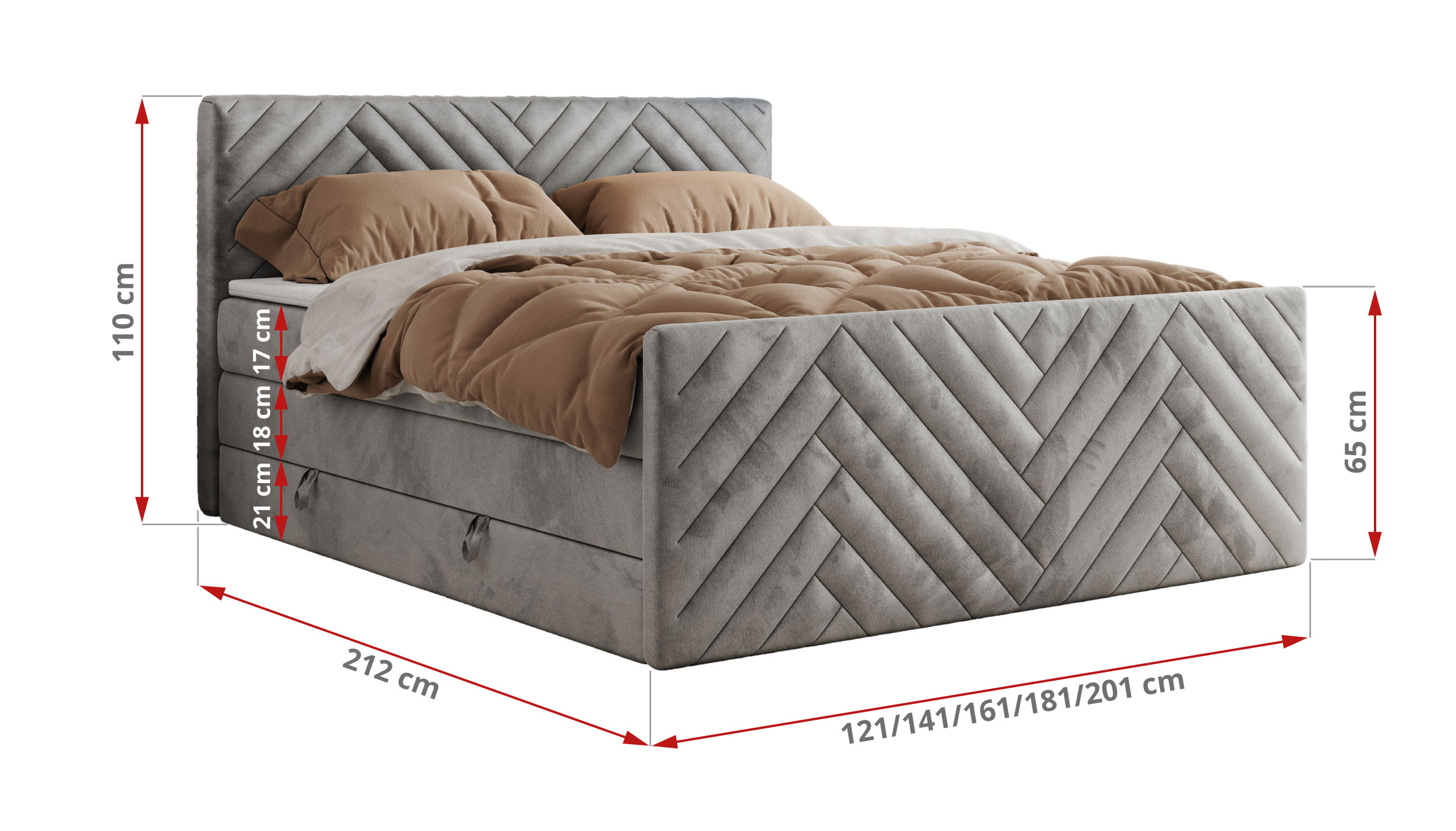 Łóżko kontynentalne PARIS KING DUO 180x200 - Monolith 84 - jasny szary - OUTLET - 47_1