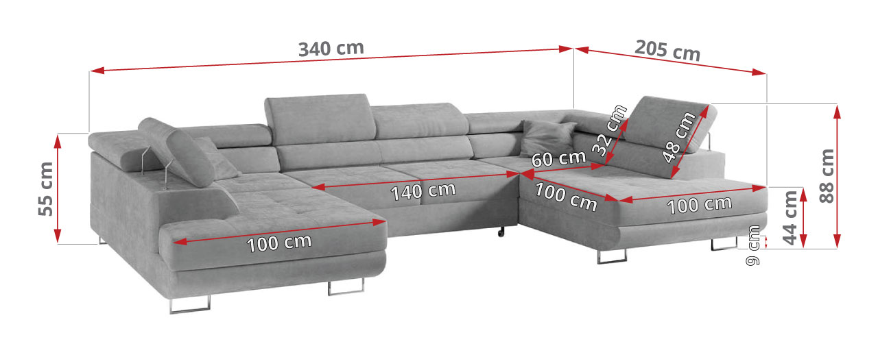 narożnik szary, gustaw U, wymiary