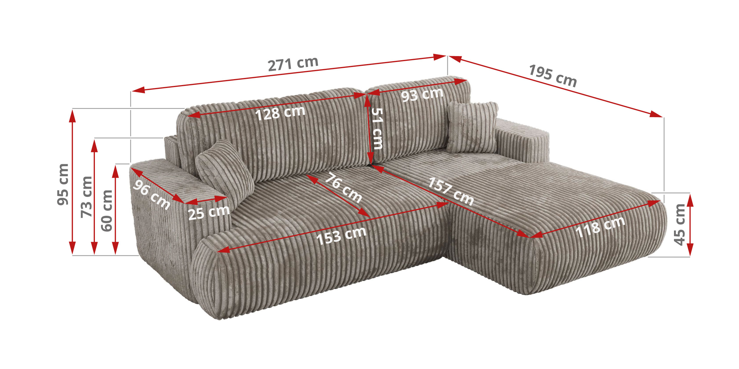 Narożnik - OVO L - strona prawa - jasnobrązowy, sztruks - 42_1