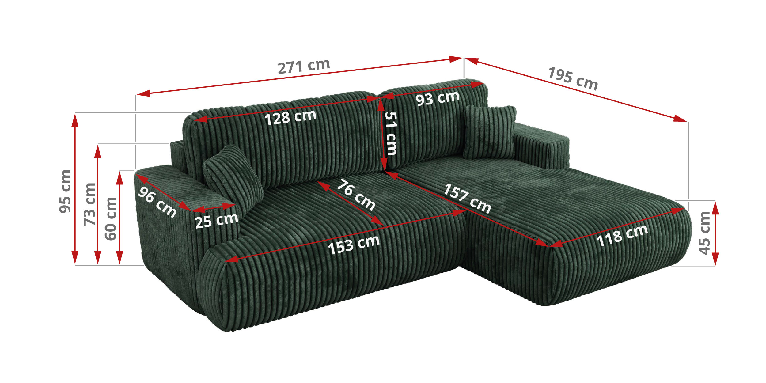 Narożnik - OVO L - strona prawa - zielony, sztruks - 42_1