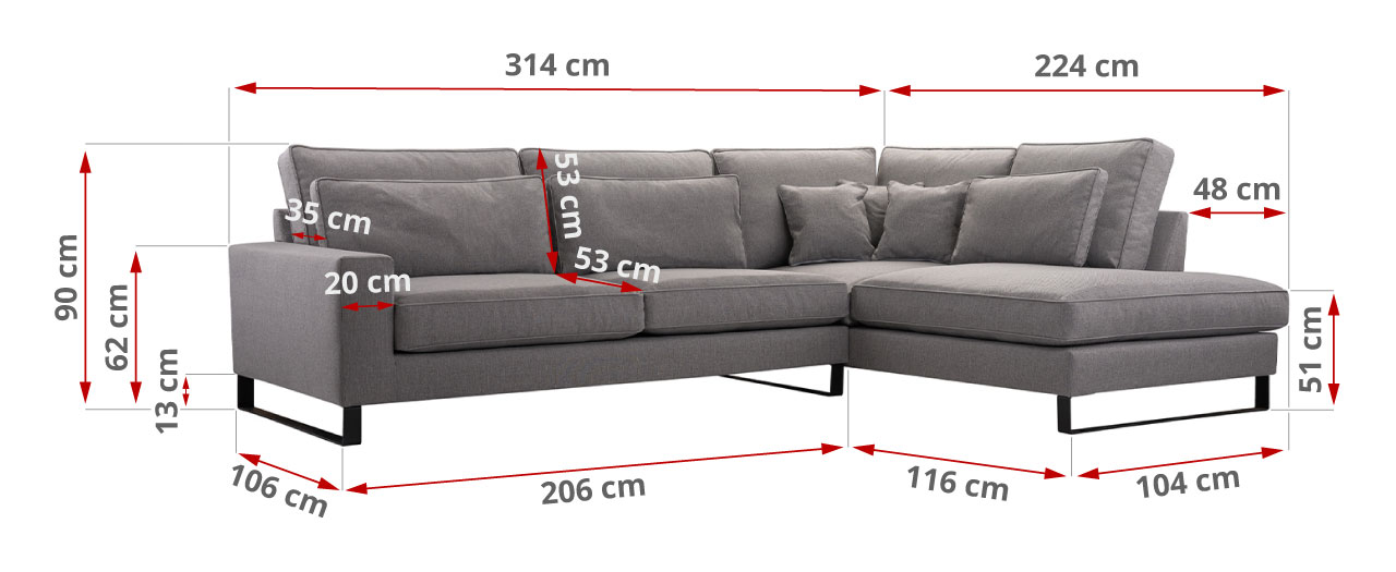 narożnik loftblack szary wymiary