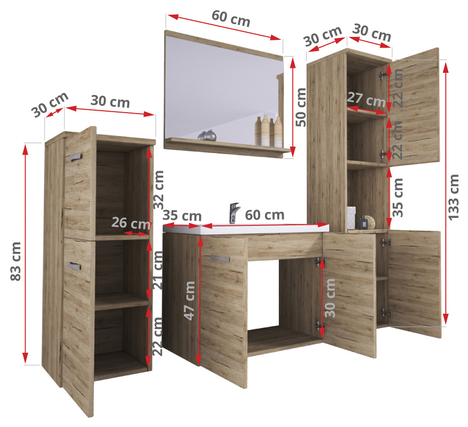 Zestaw mebli łazienkowych - GEMA - Dąb Lefkas - 53_1