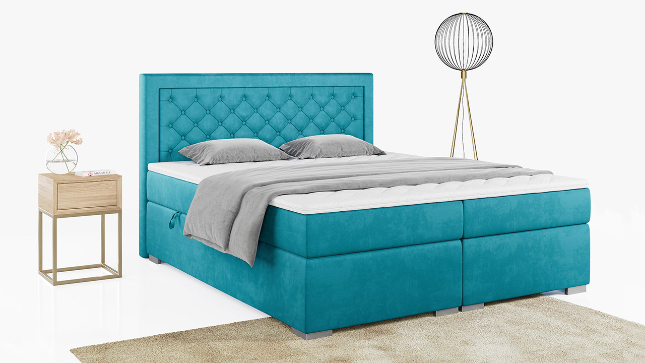 łóżko kontynentalne Pera błękitne