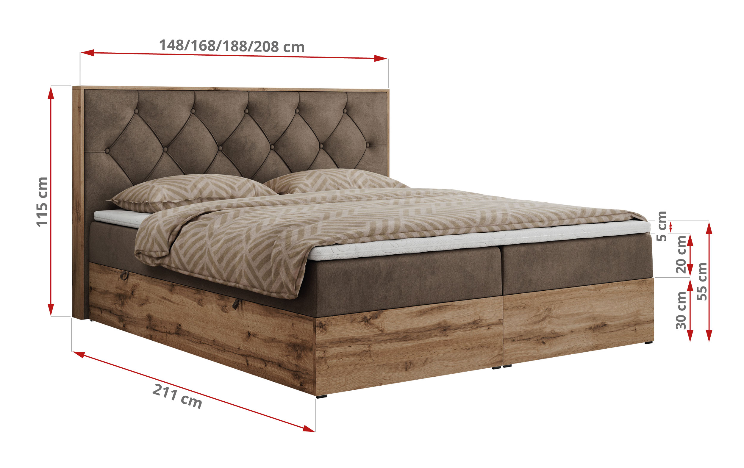 Łóżko kontynentalne VENETO 140x200 - Monolith 15 - brązowy - OUTLET - 47_1