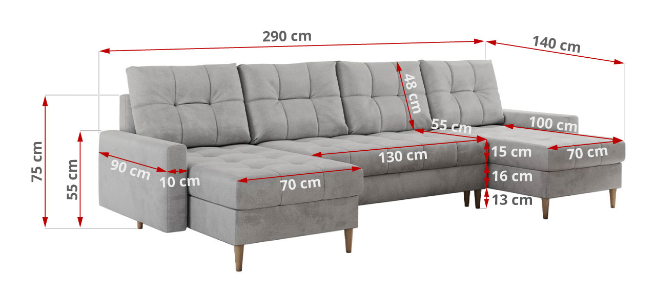 narożnik COLIN U - wymiary