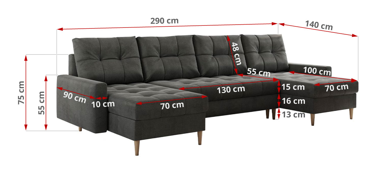 narożnik COLIN U - wymiary