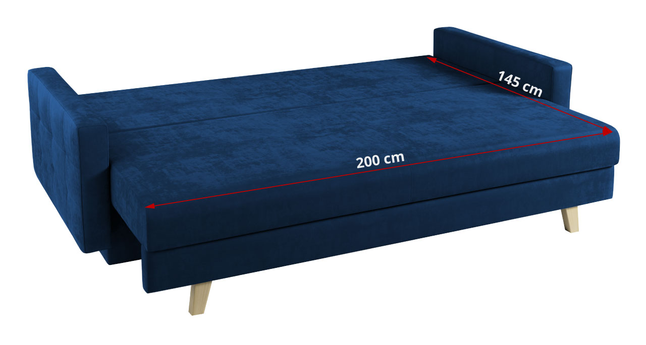 sofa skandynawska niebieska powierzchnia spania