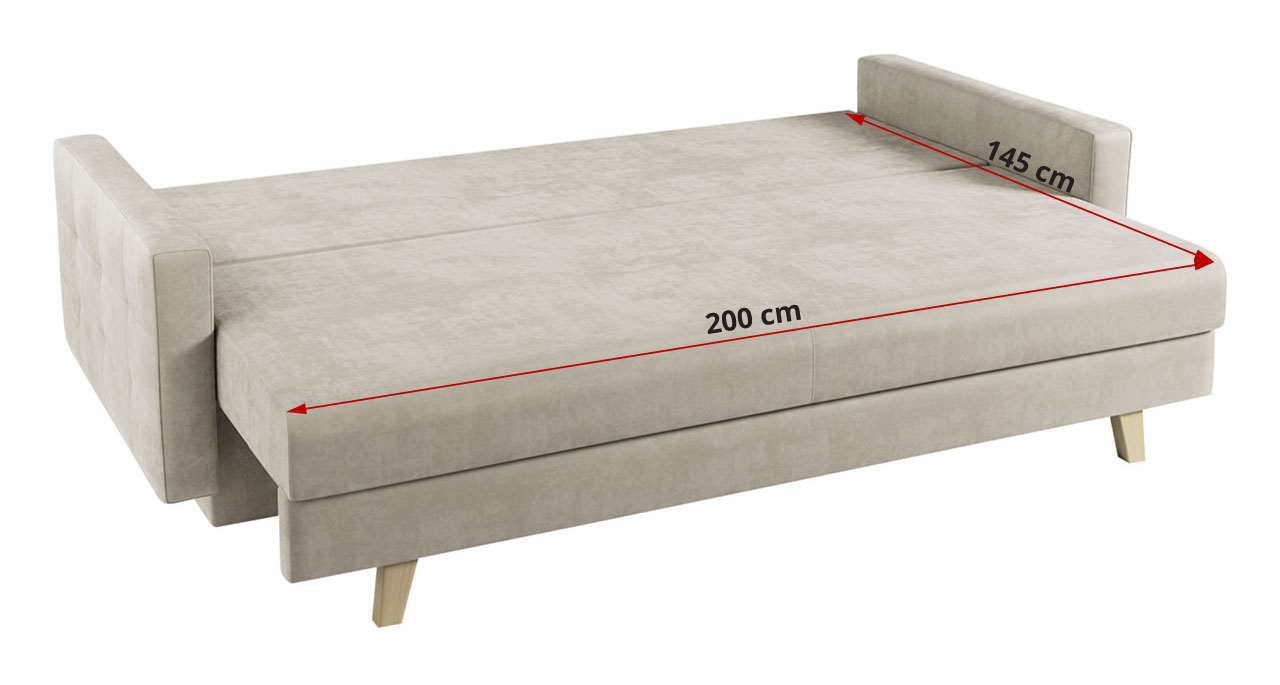 sofa skandynawska beżowa powierzchnia spania