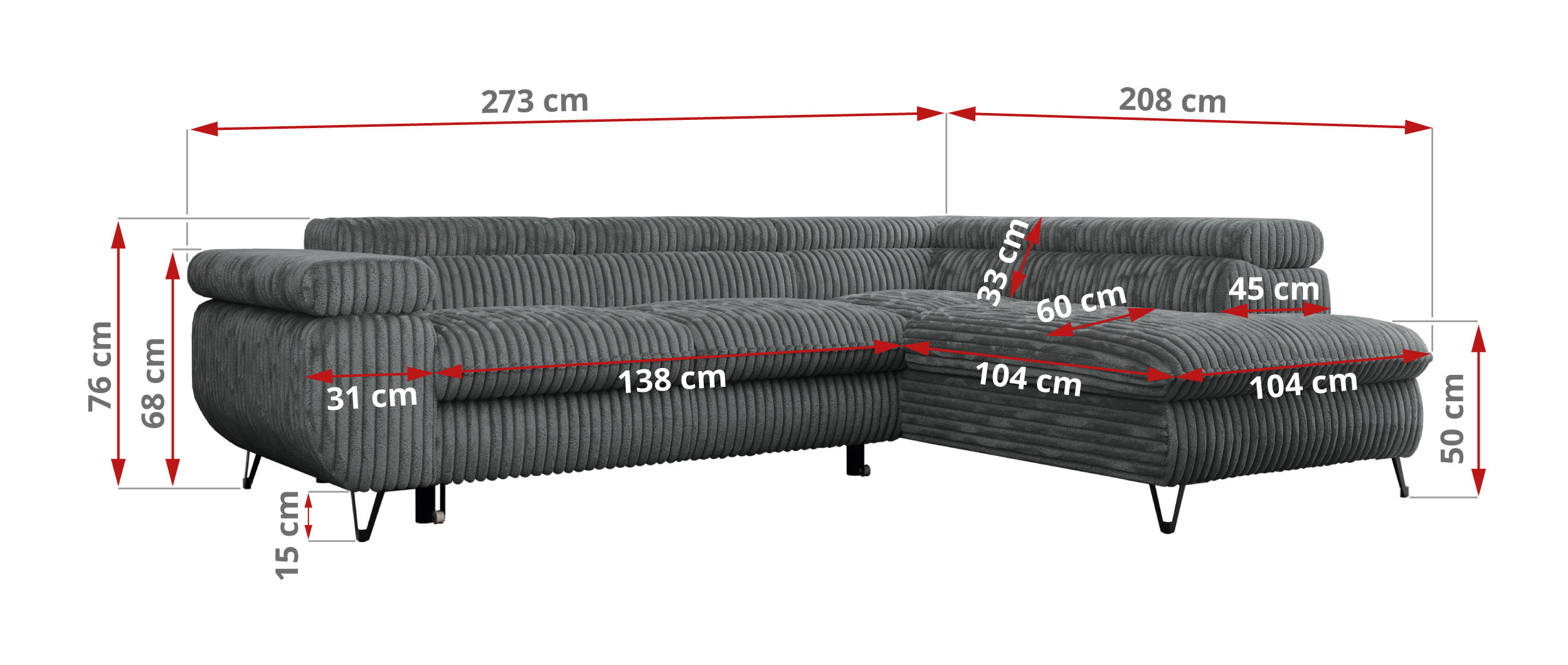 Narożnik PETER L - Tilia 90 - szary - OUTLETU - 42_1