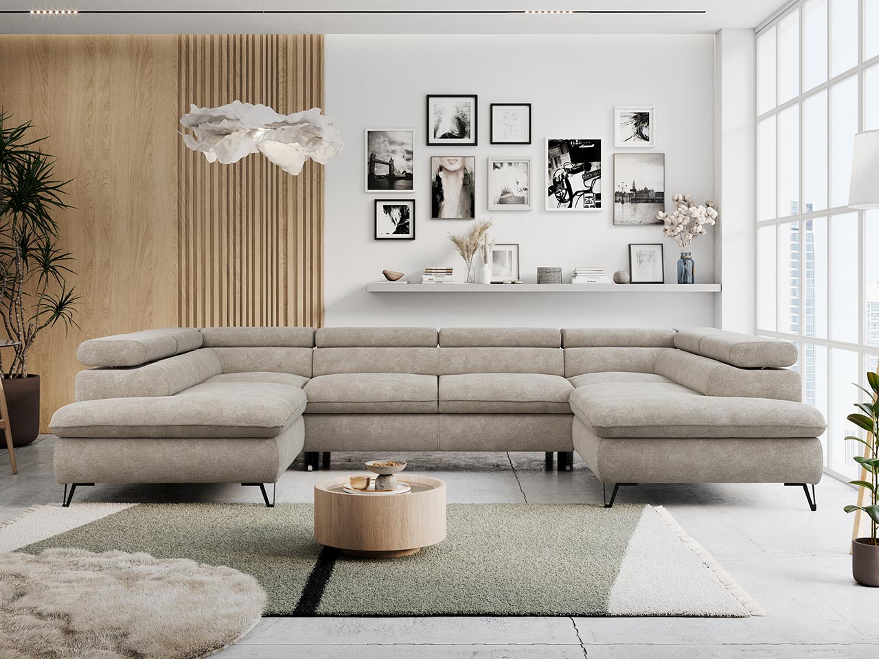 PETER U beżowy, narożnik w literę U, nowoczesny