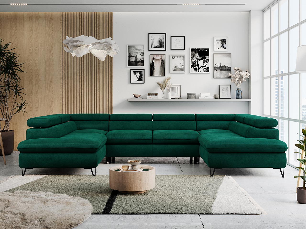 PETER U butelkowa zieleń, narożnik w literę U, nowoczesny