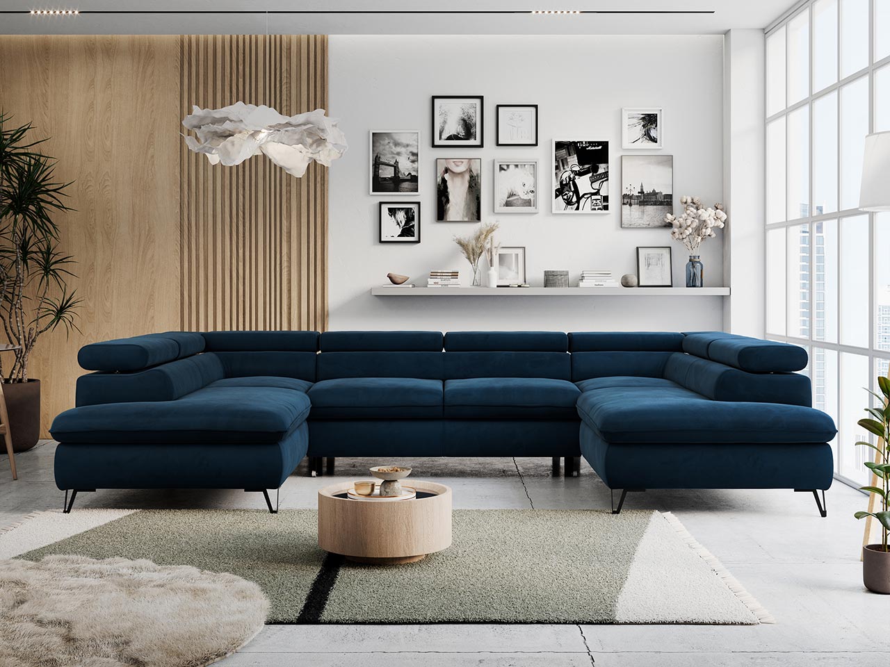 PETER U granatowy, narożnik w literę U, nowoczesny