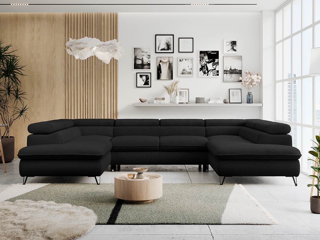 PETER U czarny, narożnik w literę U, nowoczesny