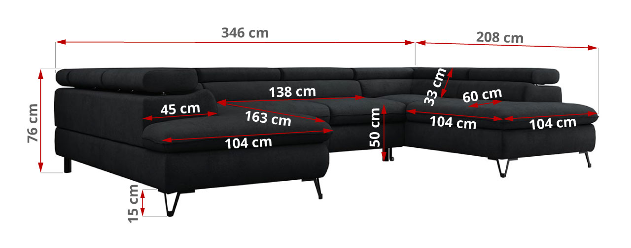 Narożnik PETER U - Kronos 07 - czarny - OUTLET - 42_1