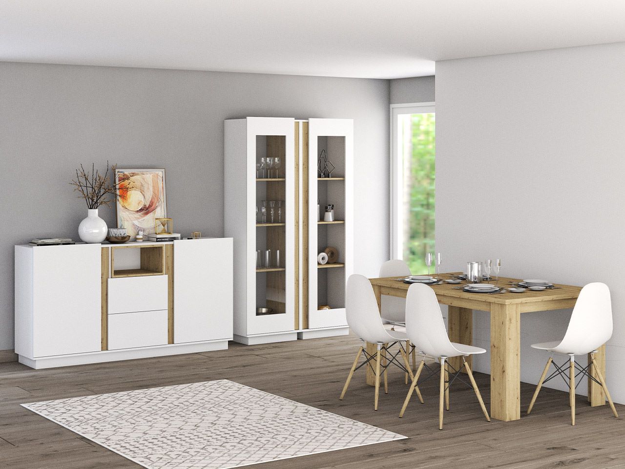 meble do salonu ESPEN biały, dąb artisan