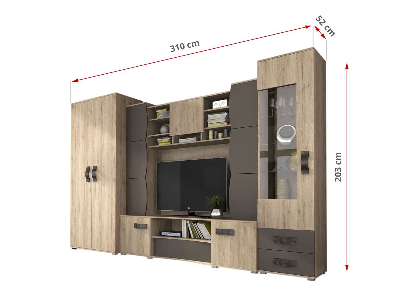 Pojemna i funkcjonalna meblościanka do salonu - RENASO San Remo Rustic / Dąb Bagienny - 36_1