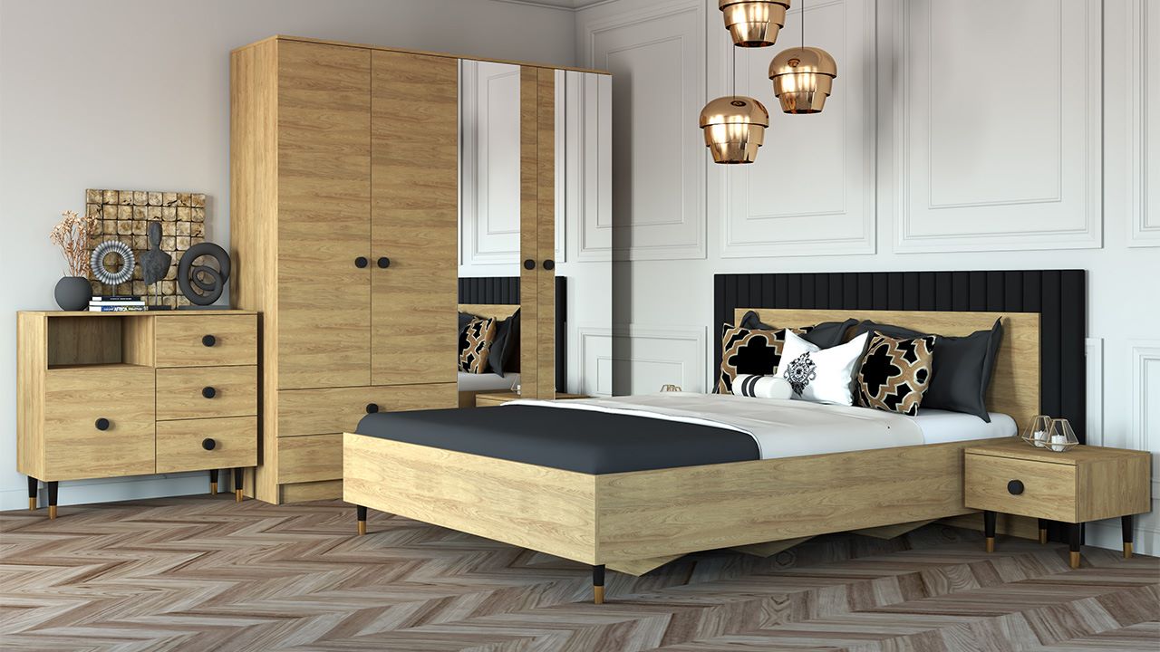 meble do sypialni LORENS dąb hikora