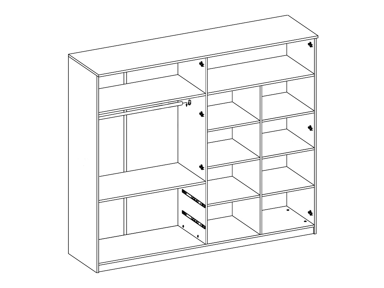 szkic wnętrza szafy LORENS