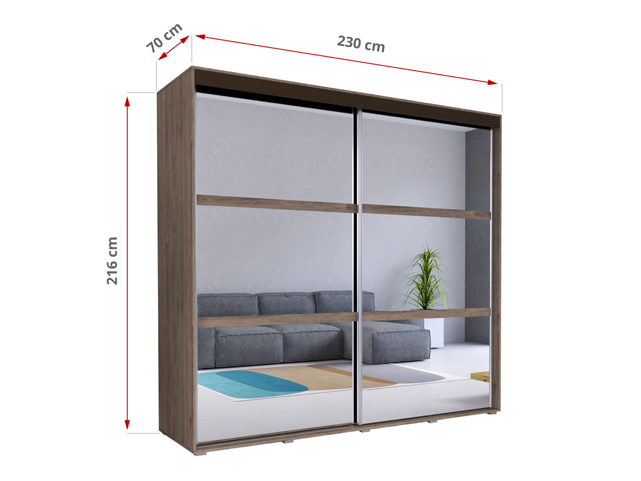 Przesuwna i pojemna szafa w nowoczesnym stylu do sypialni 230 cm - LUNGO Sonoma trufla / Dąb bagienny - 23_1