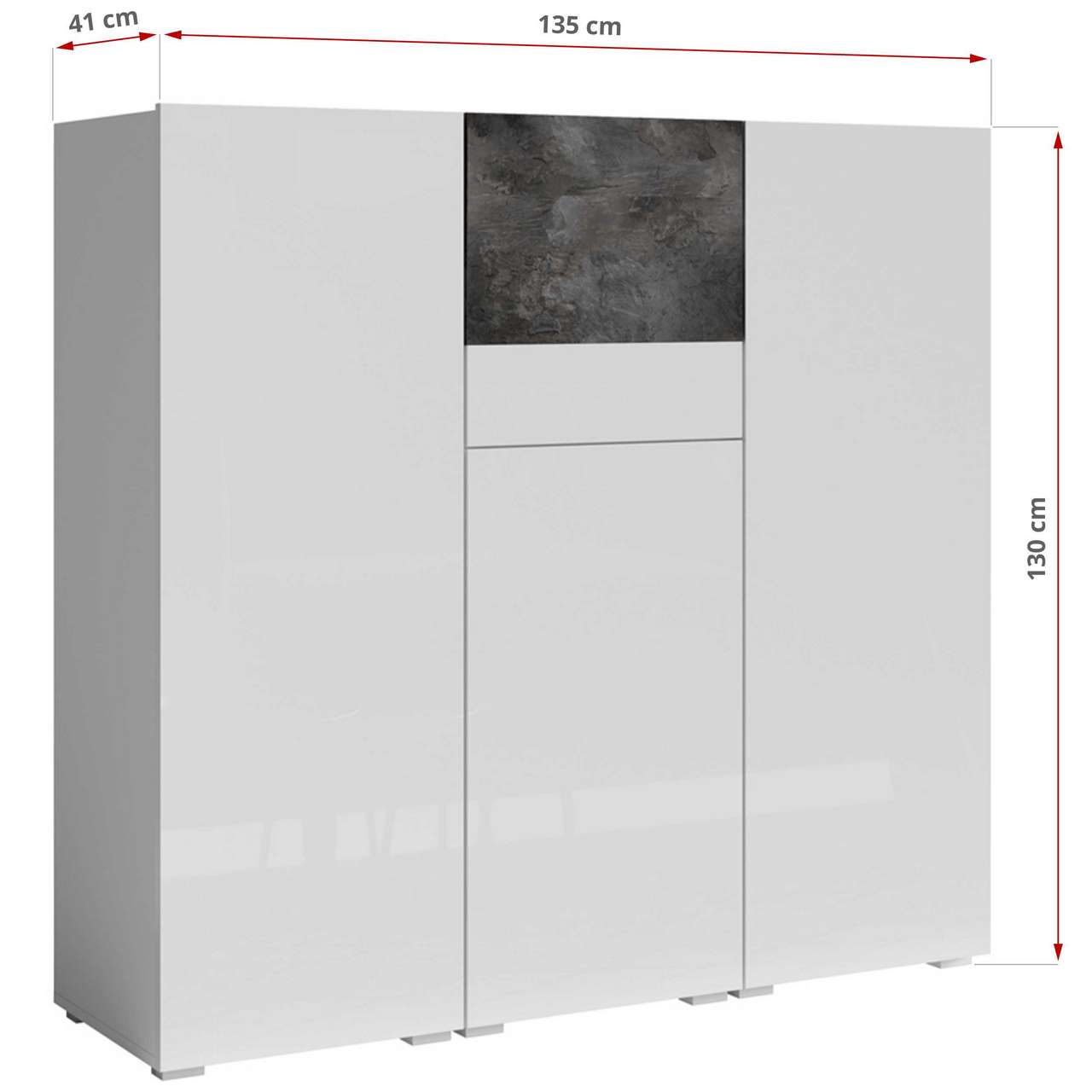 Wysoka komoda biała z otwieranymi w dół drzwiczkami - FORCE I Biały połysk / Schiefer - Biały / Schiefer - 63_1
